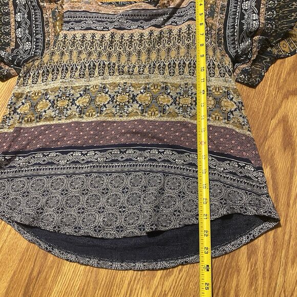 LUCKY BRAND Women's Blouse Top Boho Peasant Mixed Print Flutter Sleeve S - Picture 8 of 12